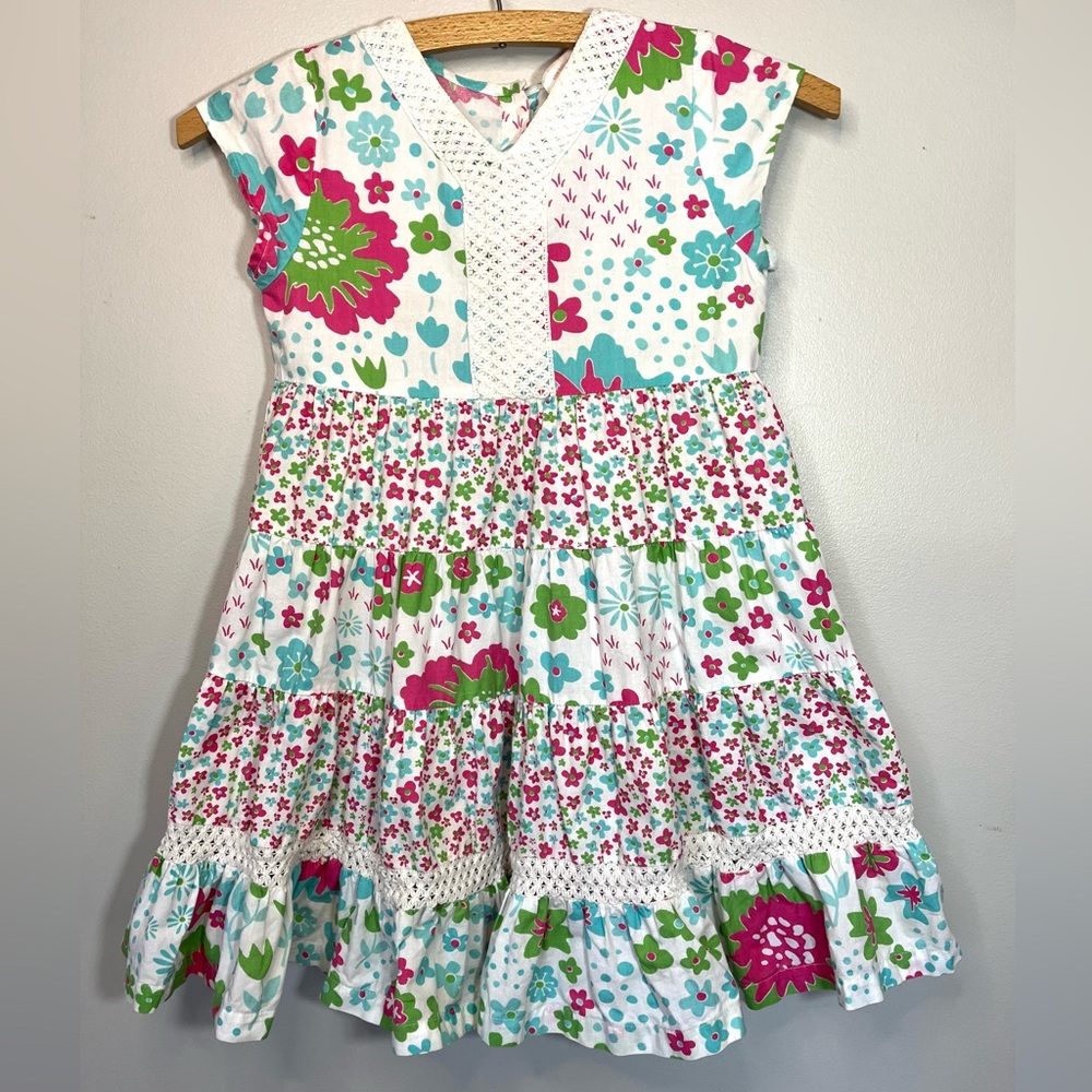 Masala Baby Cotton Floral Tiered Short Sleeve Summer Dress Girls Size 4 yrs